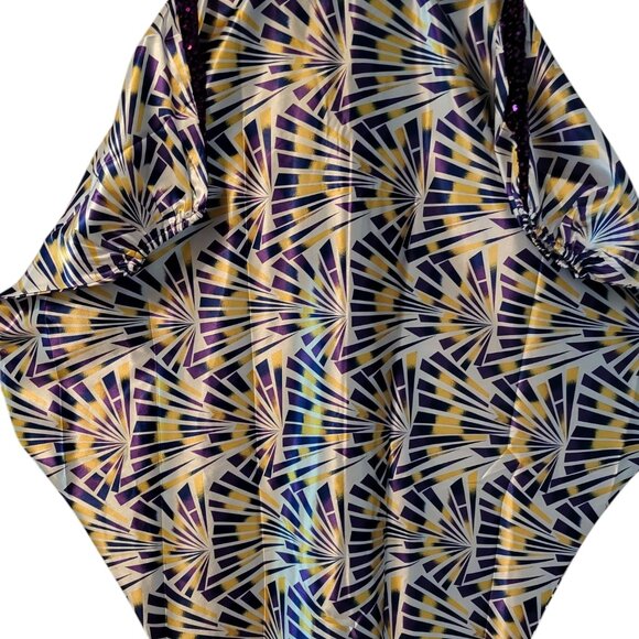 Multicolor satin Bubu dress with front slit and sequence tapered round t… - Picture 6 of 9